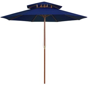 vidaXL Umbrelă de soare dublă, stâlp din lemn, albastru, 270 cm