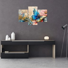 Tablou - Pictura de flori și fluturi (90x60 cm)