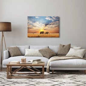 Tablou - Elefanți rătăcind în savană (90x60 cm)