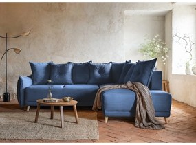 Colțar albastru închis extensibil cu tapițerie din catifea reiată (colț dreapta) Lazy Lukka – Miuform