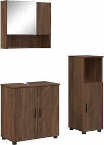 vidaXL Set de mobilier pentru baie Pe perete 3 pcs Stejar închis