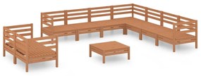 Set mobilier de gradina, 10 piese, maro miere, lemn masiv pin maro miere, 1
