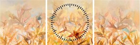 Tablou - Frunze în culori de toamnă, pictură în ulei (cu ceas) (90x30 cm)