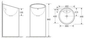 Lavoar freestanding alb 46 cm, rotund, Fluminia Jussac