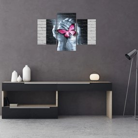 Tablou - Fluture roz în perete (90x60 cm)