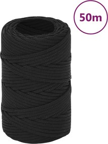 vidaXL Frânghie de barcă, negru complet, 2 mm, 50 m, polipropilenă