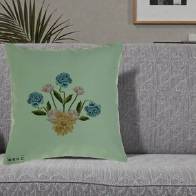 Perna Decorativa Buchet Primavara Acuarela, 40x40 cm, Verde, Husa Detasabila, Perna Inclusa, BEKZ®