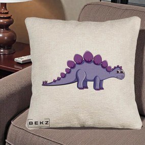 Perna Personalizata Stegozaur Mov, 40x40 cm, Bej Canapea, Husa Detasabila, Perna Inclusa, BEKZ®