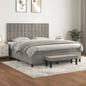 3138097 vidaXL Pat box spring cu saltea, gri deschis, 180x200 cm, catifea