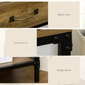 Masă Consolă Vintage HOMCOM din Metal și Lemn, Design Elegant cu 2 Sertare și Raft, Maro, pentru Living, Sufragerie | Aosom Romania