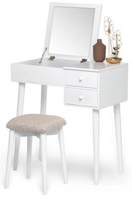 Masă de toaletă cu oglindă, 2 sertare și cutie de bijuterii Bonami Essentials Beauty, alb