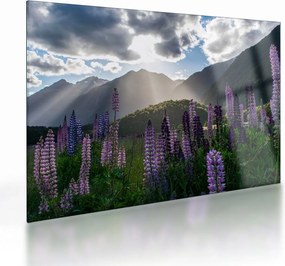 Tablou pe sticlă - scenariu cu flori de Lupin (70x50 cm)