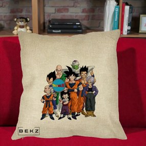 Perna Personalizata Dragon Ball Z Grup Complet, 40x40 cm, Crem, Husa Detasabila, Perna Inclusa, BEKZ®