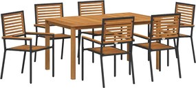 vidaXL Set de masă pentru grădină 7 pcs Negru Lemn Solid de Acacia