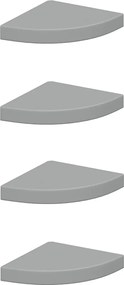 vidaXL Rafturi colțar de perete, 4 buc., gri, 25 x 25 x 3,8 cm, MDF