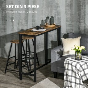 Set masa de bar industrial HOMCOM, masa dreptunghiulara cu 2 scaune | Aosom RO