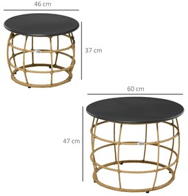 Outsunny Set 2 mese de grădină în stil boho, rezistente la intemperii, apilabile, 60 cm x 60 cm x 47 cm, Natur + gri închis | Aosom Romania