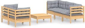 vidaXL Set mobilier grădină cu perne gri, 6 piese, lemn de pin