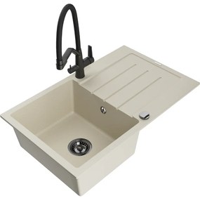 Mexen Bruno chiuvetă de granit cu un compartiment, cu picurător și baterie de bucătărie Duo, Bej - 6513-69-671701-70-B
