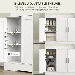 HOMCOM Dulap Bucătărie de 180cm, Dulap Înalt cu 4 Compartimente, Uși din Sticlă Securizată, 2 Rafturi Deschise, Rafturi Reglabile, Blat pentru Electrocasnice, pentru Bucătărie sau Living, Alb | Aosom Romania