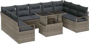 vidaXL Set de canapele pentru grădină cu pernă 10 pcs Gri poliratan