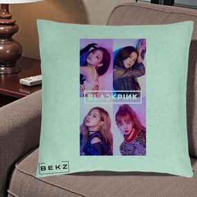 Perna Personalizata K-pop BLACKPINK Poster Colaj 4 Membre Violet Roz, 40x40 cm, Verde Menta, Husa Detasabila, Perna Inclusa, BEKZ®