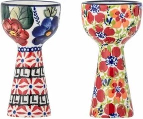 Suport pentru ouă multicolor din ceramică artizanală pictată manual, set 2 piese, 5×10 cm, "Florist"