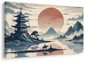 Tablou peisaj japonez cu călăreț