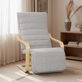 HOMCOM Fotoliu Dormitor Lemn de Mesteacăn și Material Textil cu Suport pentru Picioare Reglabil, Gri Deschis | Aosom Romania
