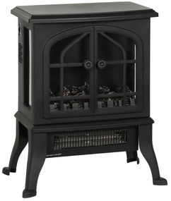 HOMCOM Șemineu Electric de Podea 900/1800W Efect Flăcări 3D Termostat Reglabil Ferestre Vizibile pentru 15-30 ㎡ Negru | Aosom Romania