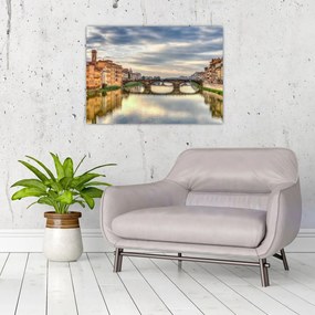 Tablou pe sticlă orașului cu râu (70x50 cm)