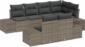 vidaXL Set de canapele pentru grădină cu pernă 7 pcs Gri Rattan poli