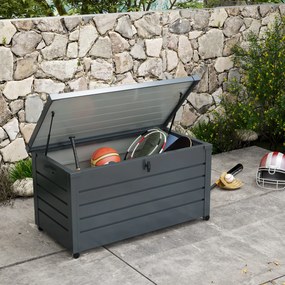 Outsunny Cutie de Depozitare pentru Exterior de 331 Litri cu Roți, Organizator Spațios din Oțel Galvanizat, pentru Terasă și Grădină | Aosom Romania
