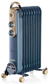 Calorifer electric cu ulei Ariete VINTAGE 0838, 2000W, 9 elementi, 3 trepte, Indicator de putere, Rotite pivotante 360°, Maner, Albastru