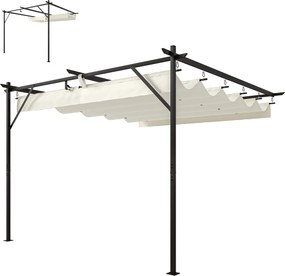 Outsunny Gazebo Pergolă adosată 3x3 m cu acoperiș glisant și orificii de drenaj, crem | Aosom Romania
