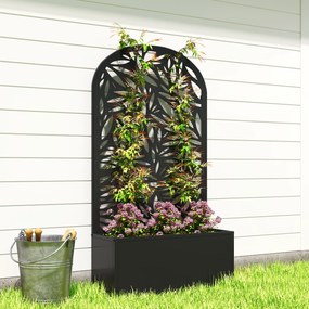 Outsunny Jardiniere Ridicată pentru Grădină și Balcon cu Spalier Arcuit Decorat cu Frunze, pentru Flori și Legume, Montare pe Perete sau Utilizare Independentă, Negru | Aosom Romania