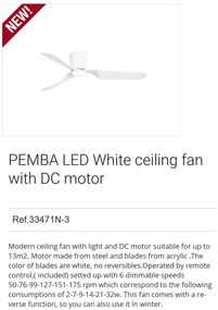 Lustra LED cu Ventilator si telecomanda design modern PEMBA alb