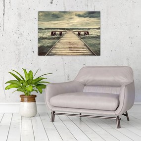 Tablou pe sticlă cu dig din lemn la mare (70x50 cm)