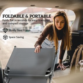 Outsunny Set de 2 șezlonguri pliante reclinabile cu copertină 360°, orificiu facial, buzunar lateral și Textilene 550 g/m² Gri | Aosom Romania