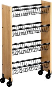 Raft bucatarie cu rotite Kesper 27843, 4 rafturi, 4 rotite mobile, MDF/metal, maro/negru