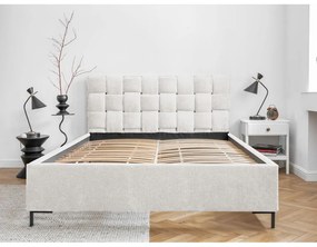 Pat matrimonial crem tapițat cu somieră 160x200 cm Eve – Miuform