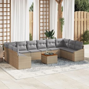 vidaXL Set de canapea de grădină cu 11 piese, perne, rattan poli acacia bej.