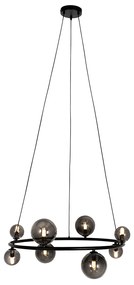 Lampă suspendată neagră cu sticlă fumurie rotundă cu 8 lumini - Monaco