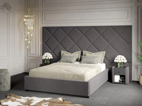 Pat Tapitat cu Panou 305x171 C4 Dubai cu somiera fixa Gri - Velluto 16 180x200