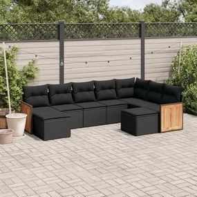 vidaXL Set mobilier de grădină cu perne, 9 piese, negru, poliratan