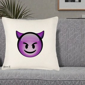 Perna Decorativa Emoji Diavol Mov, 40x40 cm, Crem Reliefat, Husa Detasabila, Perna Inclusa, BEKZ®
