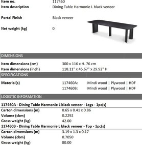 Masa dining moderna design LUX Harmonie L negru 300x116cm