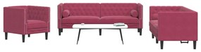 3209285 vidaXL Set canapele Chesterfield perne rulou 3 piese roșu vin catifea