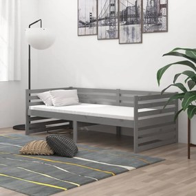 3083631 vidaXL Pat de zi cu saltea, gri, 90x200 cm, lemn masiv de pin