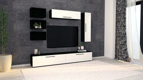 Living haaus Haga V14, Alb Lucios/Negru, MDF, L 240 cm